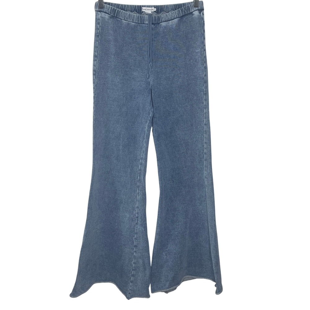 Good American Flare Cotton Terry Sweatpants Indigo Acid Wash Size M